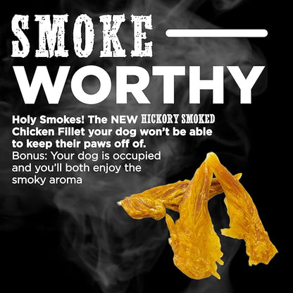 Premium Hickory Smoked Chicken Jerky Dog Treats - Dehydrated Chicken Breast Fillet Treats for Dogs - No Additives 100% Natural Protein, Chicken Jerky Treats, Dog Chews - Grain Free Dog Treats, 8 oz