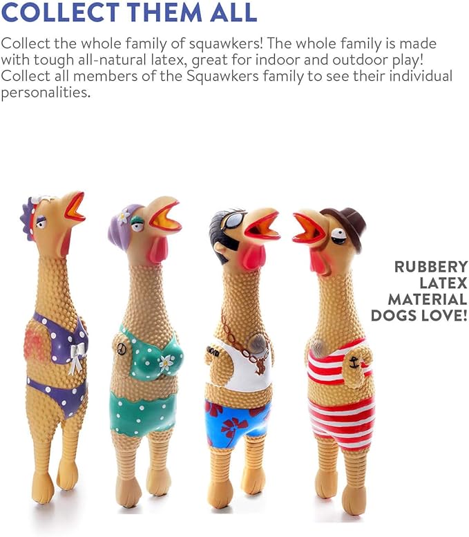 Outward Hound Squawkers Earl Latex Rubber Chicken Interactive Dog Toy, Large