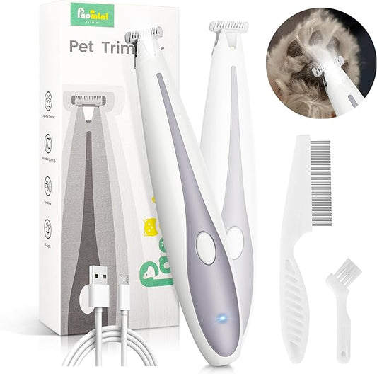 Dog Paw Trimmer, 35dB Ultra-Low Noise 2 Speed Dog Clippers for Grooming Dogs, USB Rechargeable Small Pet Shaver for Trimming Dogs Cats Hair Around Paws, Eyes, Ears, Face, Rump with LED Light