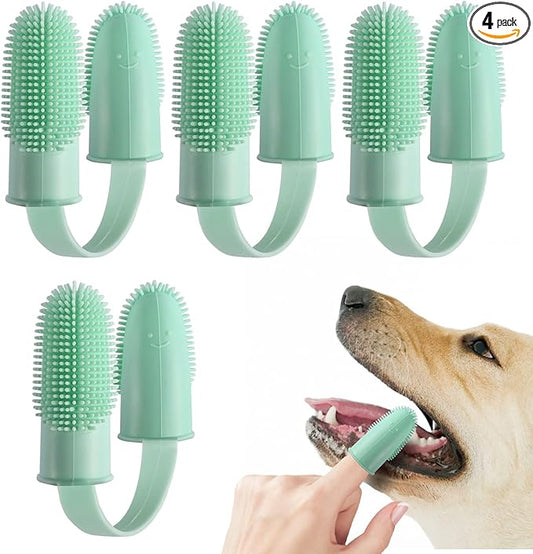 Aohcae 4 Pack Toothbrush for Dog, Finger Toothbrush Kit, 135ºSurround Bristles for Easy Teeth Cleaning, Double-Finger Toothbrush Dental Care for Puppies, Cats and Small Pets