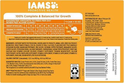 IAMS PROACTIVE HEALTH Puppy Wet Dog Food Classic Ground with Chicken and Rice, 12-Pack of 13 oz. Cans