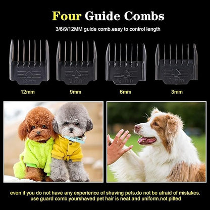 Dog Clippers for Grooming, 12V Dog Hair Clipper, Professional Heavy Duty Pet Grooming Clipper Corded Pet Hair Trimmer for Thick Coats with Guard Combs Brush for Dogs Cats