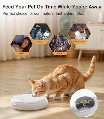 Casfuy Automatic Cat Feeder Cordless - Automatic Cat Food Dispenser with Stainless Steel Tray for Wet Food Rechargeable Auto Feeder for Cats Small Dogs with Programmable Timer Low Battery Indicator