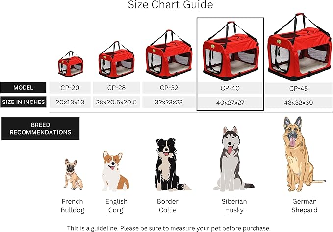Go Pet Club 40" Soft Collapsible Dog Crate for Dogs, Portable Pet Carrier, Thick Padded Pet Travel Crate for Indoor & Outdoor, Soft Sided Pet Foldable Kennel Cage with Durable Mesh Windows, Red