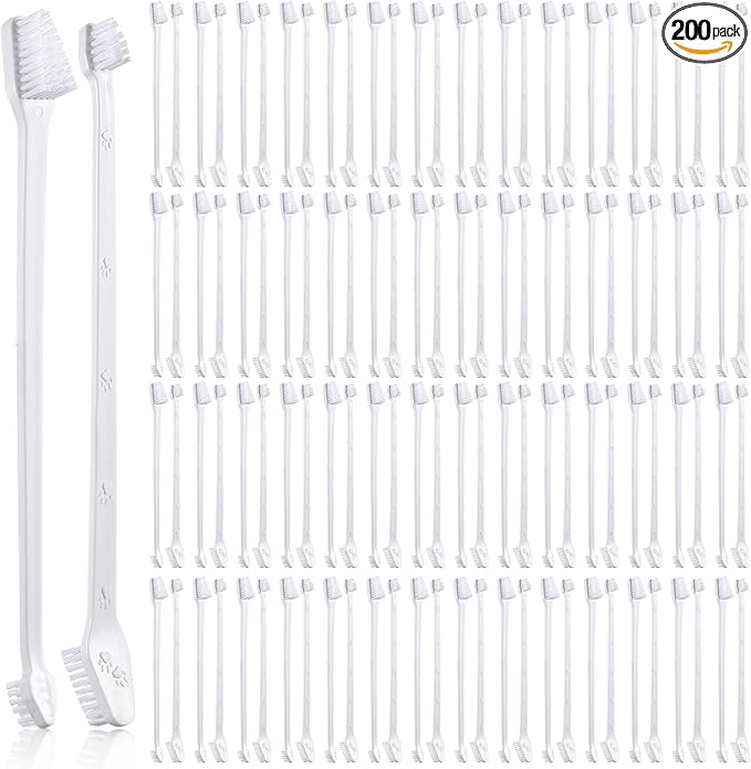 Gerrii 200 Pcs Dog Toothbrush Double Headed Dog Pet Toothbrush Long Handle Dog Tooth Brushing Kit Soft Bristles Pet Toothbrush for Dogs Cat and Most Pets Teeth Cleaning Dental Oral(White)
