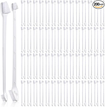 Gerrii 200 Pcs Dog Toothbrush Double Headed Dog Pet Toothbrush Long Handle Dog Tooth Brushing Kit Soft Bristles Pet Toothbrush for Dogs Cat and Most Pets Teeth Cleaning Dental Oral(White)