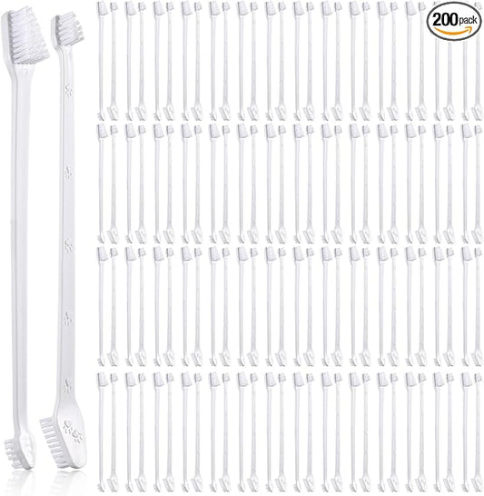 Gerrii 200 Pcs Dog Toothbrush Double Headed Dog Pet Toothbrush Long Handle Dog Tooth Brushing Kit Soft Bristles Pet Toothbrush for Dogs Cat and Most Pets Teeth Cleaning Dental Oral(White)