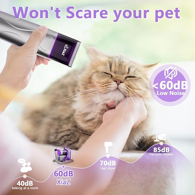 XiaZ Dog Grooming Vacuum Dryer with Clippers, 15 Kpa Dog Grooming Kit with Nail Grinder and Paw Trimmer, Hair Vacuum Groomer for Shedding Blowing Trimming Pet's Hair, 10 Pet Grooming Tools, Low-Noise