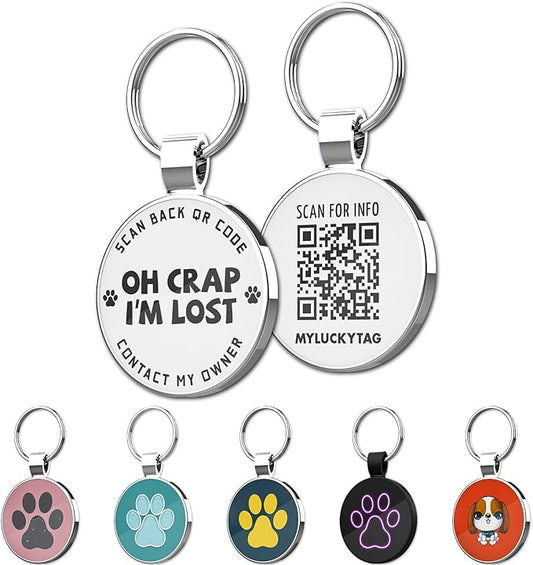 MYLUCKYTAG QR Code Pet ID Tags Dog Tags - Pet Online Profile - Scan QR Receive Instant Pet Location Alert Email