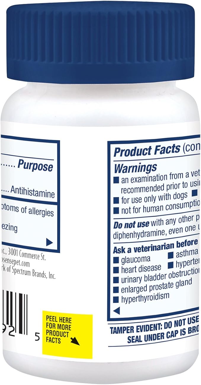Pro-Sense Itch and Allergy Solutions, for Dogs, Antihistamine 100 Count (Pack of 2)