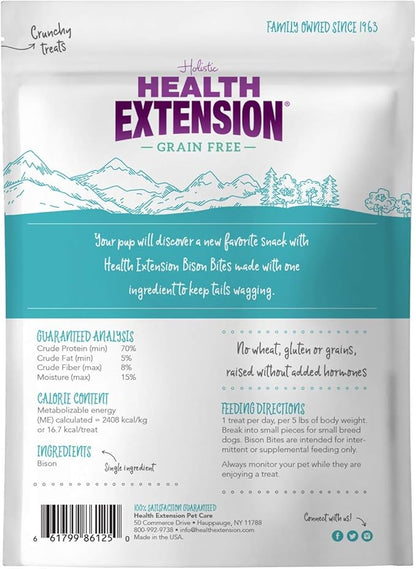 Health Extension 100% Pure Bison Bite Treats for Dogs-Single Ingredient, Grain-Free, High-Protein Snacks for All Breeds & Ages-Dried Bison(4.5Oz/127g)
