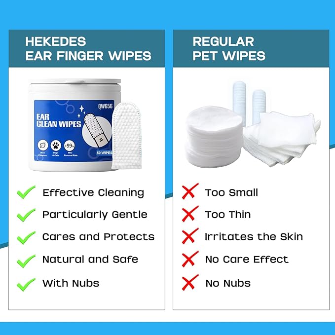 Ear Cleaner Wipes, Dogs & Cats Grooming Kit, Safe and Non-Irritating, Mint Extract, Gently Remove Ear Wax, Deodorizes, 150 Count (Ear Finger Wipes (100 Count))