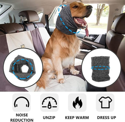 Dog Noise Cancelling Ear Muffs, Dog Ear Cover for Anxiety Relief& Calming Dogs, Snood for Dog Cat Noise Reduce Grooming Bathing, Neck and Ear Warm Ear Muffs,Grey M