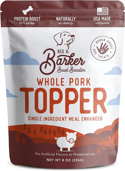 Beg & Barker Pork Dog Food Toppers for Picky Eaters (8 Ounce, Pack of 1) - Bowl Booster with Whole Pork Heart - Premium Meal Mixers for Dogs - Single Ingredient, Human Grade, Grain Free