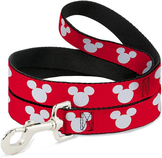 Disney Pet Leash, Dog Leash, Mickey Mouse Ears Icon Red White, 6 Feet Long 0.5 Inch Wide