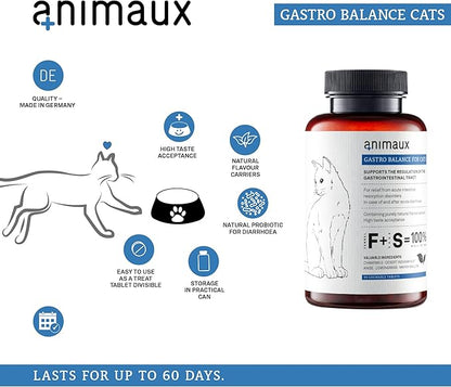 animaux - Gastro Balance for Cats, Supports Gastro-intestinal Tract, Prevents Diarrhoea, Constipation, Hairballs & Flatulence, supplementary probiotics, 90 chewable Tablets, 90 days supply