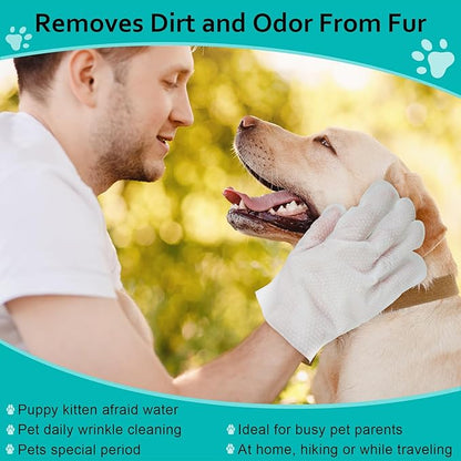 48 Pack Cleaning Glove for Dogs Cats and Pets Bathing Wipes Dry Cleaning Gloves Grooming Wipes Grooming for Dog and Cat Daily Care and Traveling