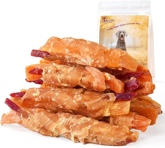 Dog Treats, Double Sweet Potato Chicken Jerky Wrapps Healthy Rawhide Free Dog Treats Chicken Jerky Low Fat High Protein Dog Snacks Chewy for Small Medium Large Dogs 10.58 OZ…