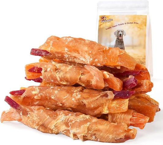 Dog Treats, Double Sweet Potato Chicken Jerky Wrapps Healthy Rawhide Free Dog Treats Chicken Jerky Low Fat High Protein Dog Snacks Chewy for Small Medium Large Dogs 10.58 OZ…
