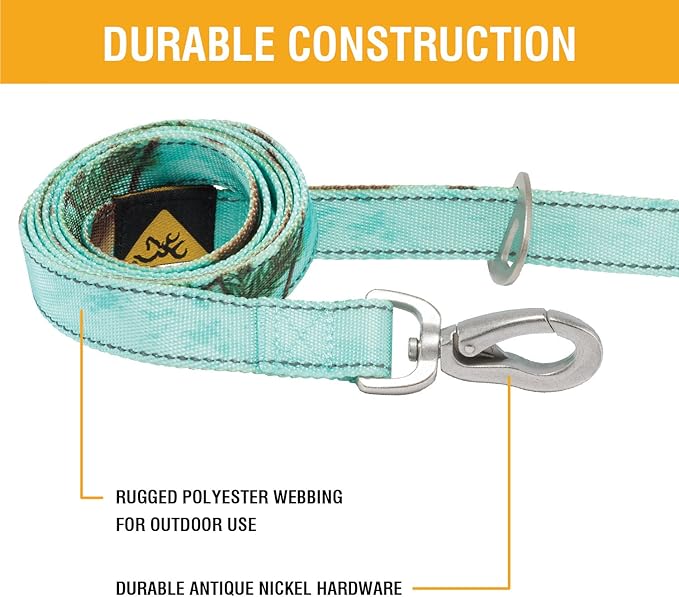 Browning Classic Camo Dog Leash, Realtree Xtra Seaglass, 6ft X 1in, Teal