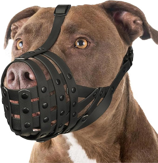 Mayerzon Pitbull Muzzle, Basket Muzzle for Medium Large Sized Dogs to Prevent Biting Scavenging Chewing, Soft Rottweiler Muzzle for Walking Training, Allow to Pant Drink, Lightweight and Sturdy