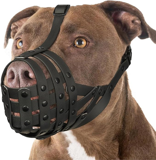 Mayerzon Pitbull Muzzle, Basket Muzzle for Medium Large Sized Dogs to Prevent Biting Scavenging Chewing, Soft Rottweiler Muzzle for Walking Training, Allow to Pant Drink, Lightweight and Sturdy