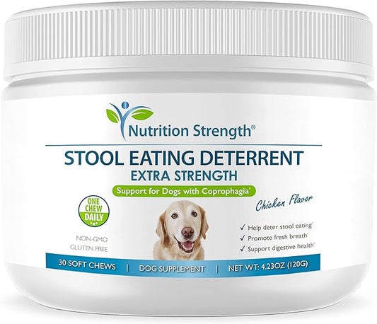 Coprophagia Stool Eating Deterrent for Dogs + Breath Aid, Extra Strength to Deter Dog Poop Eating, Probiotics & Digestive Enzymes for Gut Health & Immune Support, 30 Soft Chews