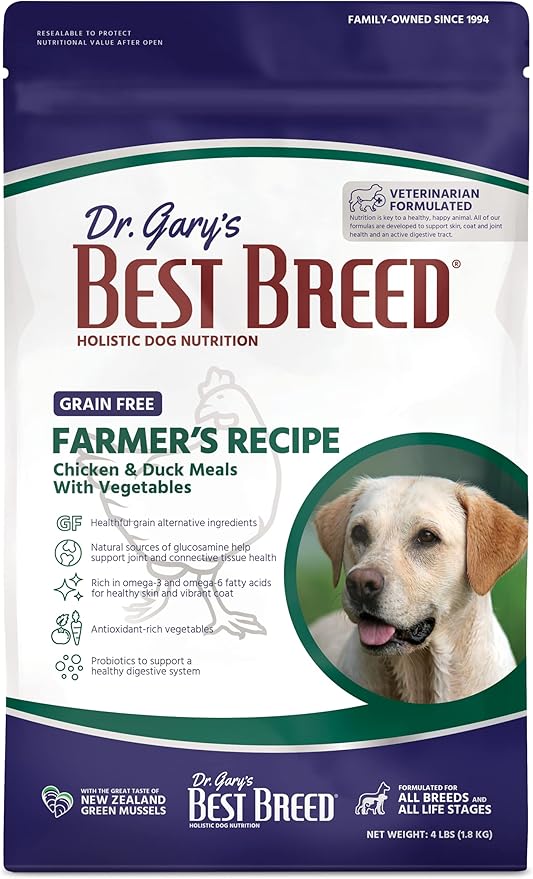 Best Breed Dr. Gary's Grain Free Farmer's Recipe Slow-Cooked in USA, Natural Dry Dog Food for All Breeds and Sizes, 4lbs.