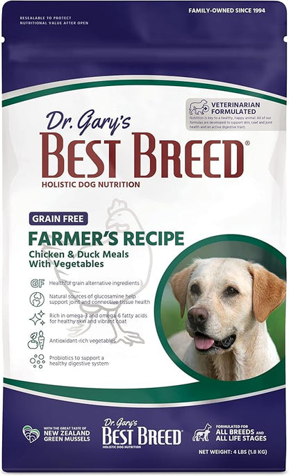 Best Breed Dr. Gary's Grain Free Farmer's Recipe Slow-Cooked in USA, Natural Dry Dog Food for All Breeds and Sizes, 4lbs.