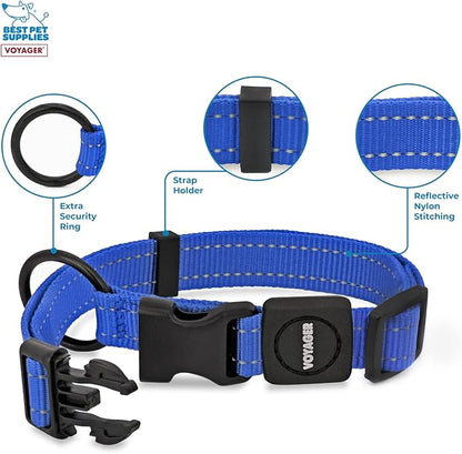 Best Pet Supplies Reflective Dog Collar with Adjustable Length, Heavy-Duty Buckle, and Strong Leash D-Ring, Training, Walking, Jogging Accessory for Small, Medium, and Large Breeds - Royal Blue, S