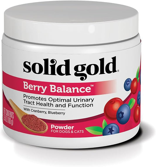 Solid Gold Cranberry Supplement for Dogs & Cats for Urinary Tract Health - Berry Balance UTI + Bladder + Kidney Support for Cats and Dogs with Antioxidants - Cranberry Powder - 3.5 oz
