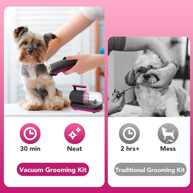 7 in 1 Pet Grooming Vacuum Kits, Dog Hair Remover Grooming with Clippers Nail Trimmer Grinder & Brush for Shedding, Low Noise Suction 99% Pet Hair with 7 Pet Grooming Tools & Storage Bag