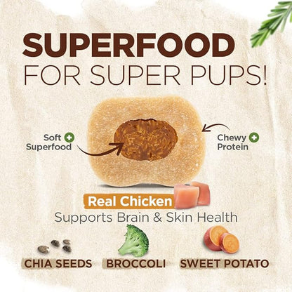 Natural Farm Natbones Superfood, All Natural Chicken Flavor Dog Treats (12 Pack) - Chewy Chicken Protein with Chia, Sweet Potato, Brocolli and Omega - Soup Bone, Dog Chews Engaging Dual Texture