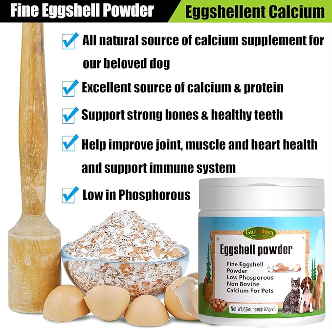 Eggshell Powder 6.6 oz - Eggshellent Calcium for Dogs and Cats, Fine Eggshell Powder Calcium Supplement for Dogs and Cats, Promotes Healthy Bones, Teeth, Joint, and Muscle Contraction in Pets