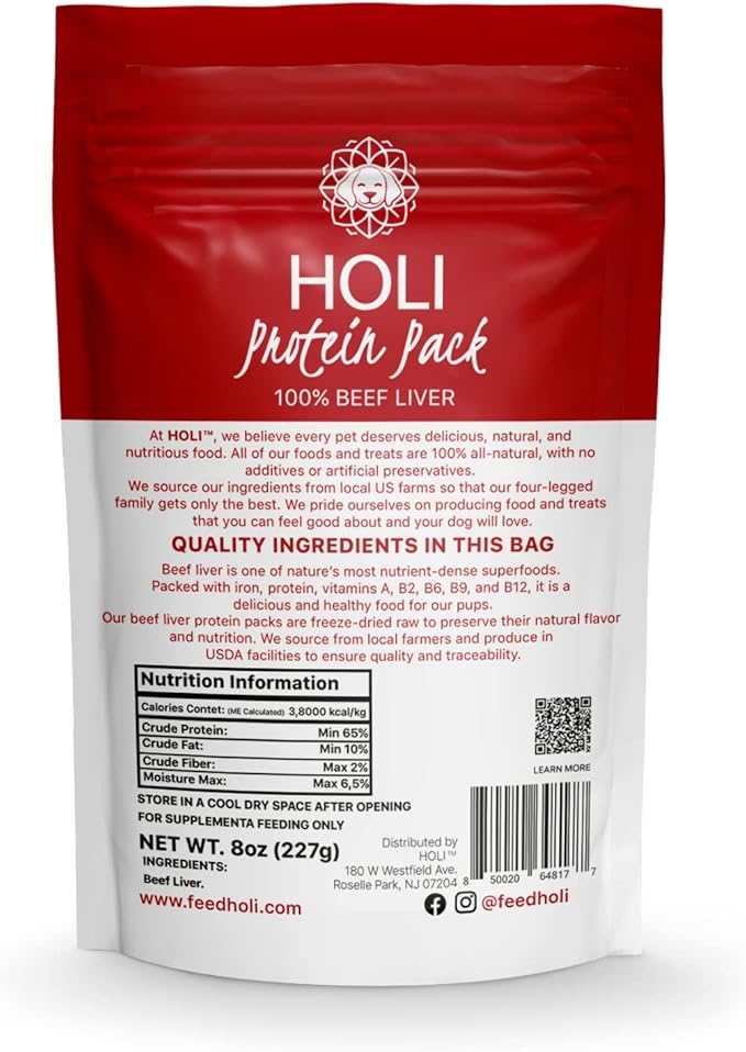HOLI Beef Liver Dog Food Topper - Single Ingredient, Human-Grade - Freeze Dried Protein and Flavor Enhancer for Picky Dogs – Grain Free – 100% All Natural - 8oz