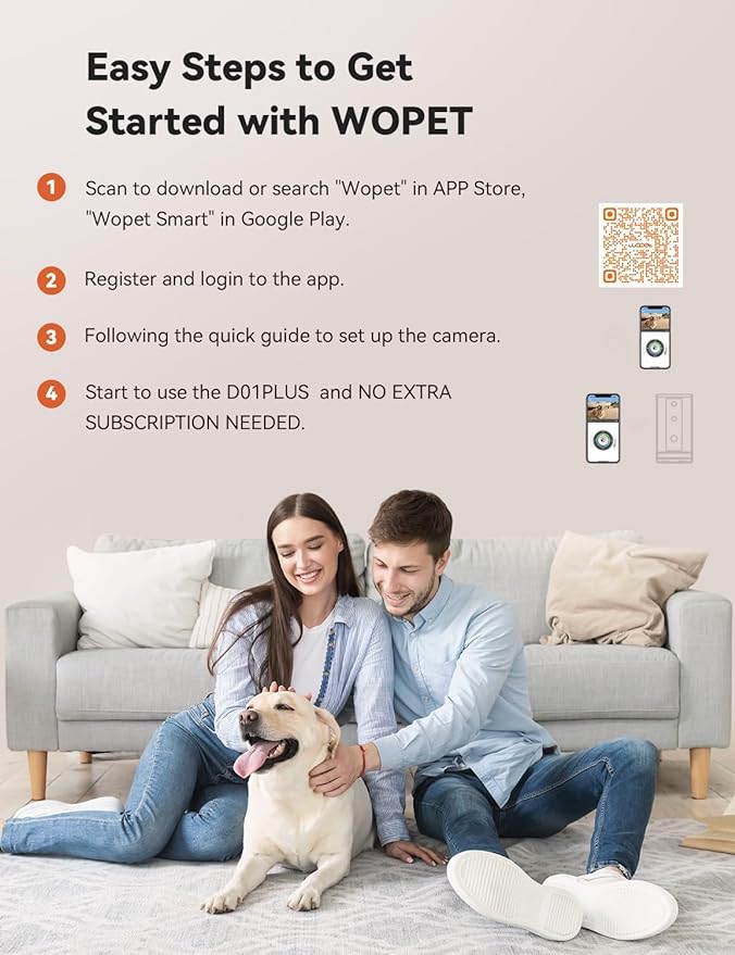 WOPET Dog Camera D01 Plus: 5G WiFi Pet Camera with Treat Tossing, 1080P HD with Night Vision for Pet Viewing, Two Way Audio Communication Designed for Dogs and Cats, Monitor Your Pet Remotely