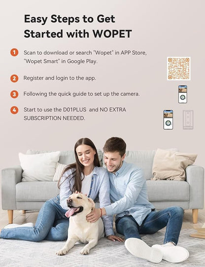 WOPET Dog Camera D01 Plus: 5G WiFi Pet Camera with Treat Tossing, 1080P HD with Night Vision for Pet Viewing, Two Way Audio Communication Designed for Dogs and Cats, Monitor Your Pet Remotely