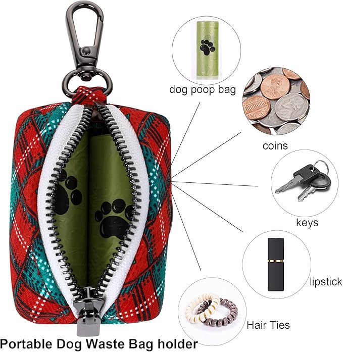 Aring pet Christmas Dog Poop Bag Holder, Cotton Puppy Waste Bag Dispenser Attach to Any Leashes, Portable Washable Pet Waste Pouch Holder with Two Rolls of Bags