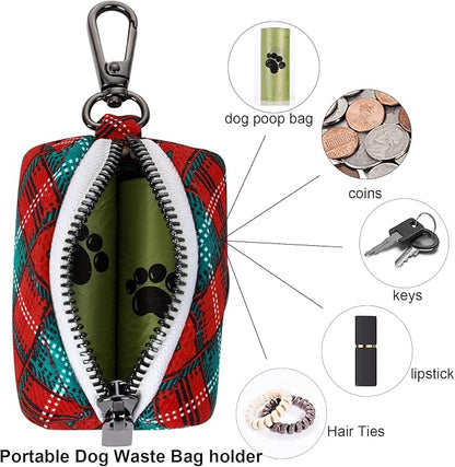 Aring pet Christmas Dog Poop Bag Holder, Cotton Puppy Waste Bag Dispenser Attach to Any Leashes, Portable Washable Pet Waste Pouch Holder with Two Rolls of Bags