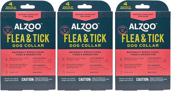 Flea & Tick Dog Collar, Helps Repel Fleas, Ticks & Mosquitoes, 100% Plant-Based Active Ingredients, Phthalates and PVC Free, for Large Dogs: 40+ lbs, Pack of 3