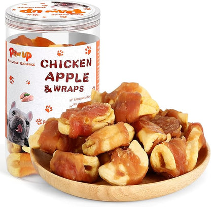 Grain Free Dog Treats Apple Slice Chicken Wrapped, Training Treats w/Taurine for Small Medium Large Dogs, 12.5 oz