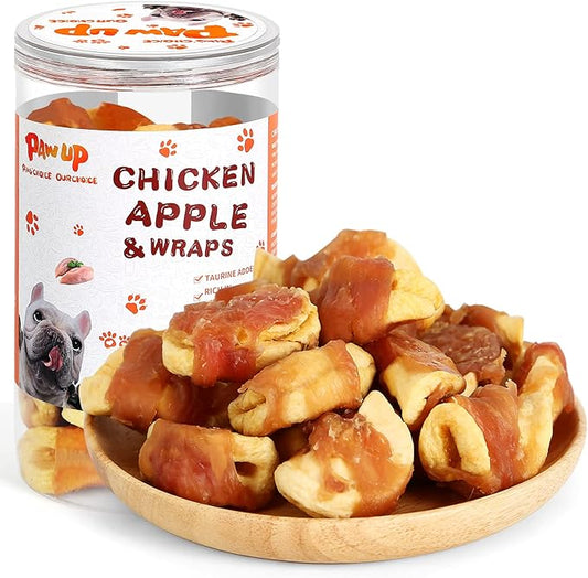 Grain Free Dog Treats Apple Slice Chicken Wrapped, Training Treats w/Taurine for Small Medium Large Dogs, 12.5 oz