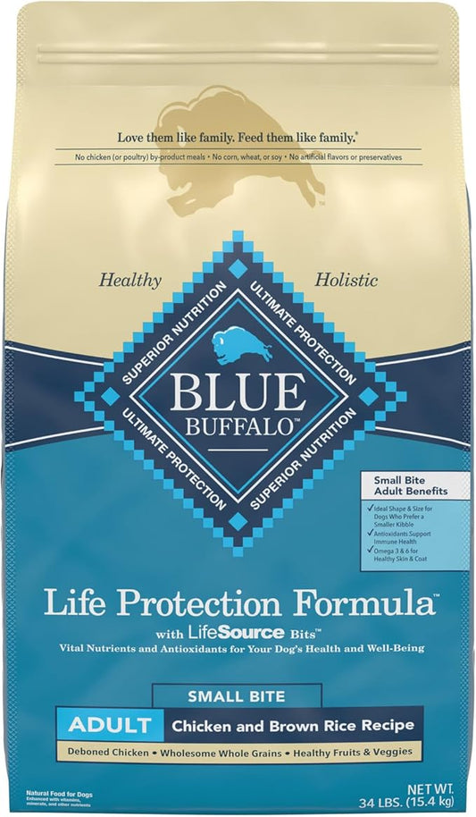 Blue Buffalo Life Protection Formula Natural Adult Small Bite Dry Dog Food, Chicken and Brown Rice 34-lb
