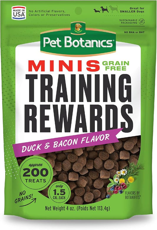 Pet Botanics 4 oz. Pouch Training Reward Mini Soft & Chewy, Duck and Bacon Flavor, with 200 Treats Per Bag, The Choice of Top Trainers