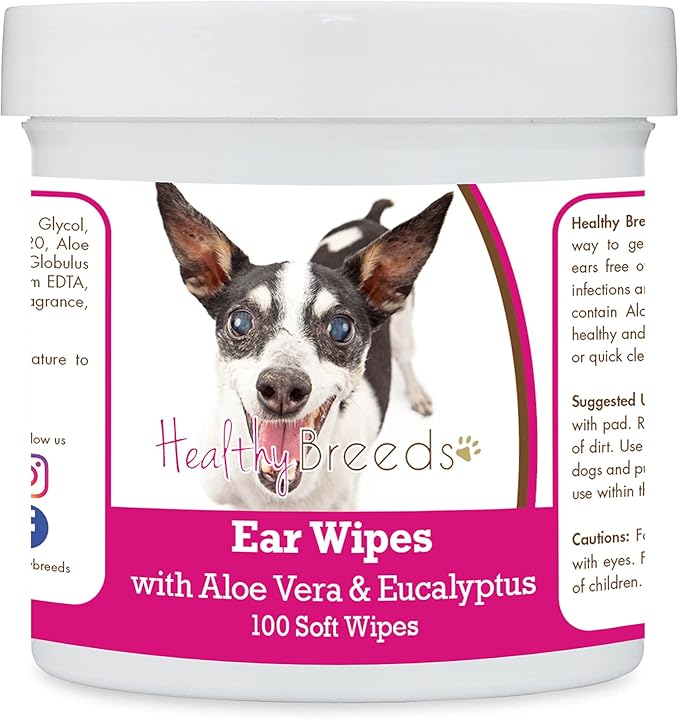 Healthy Breeds Rat Terrier Ear Cleaning Wipes with Aloe & Eucalyptus for Dogs 100 Count