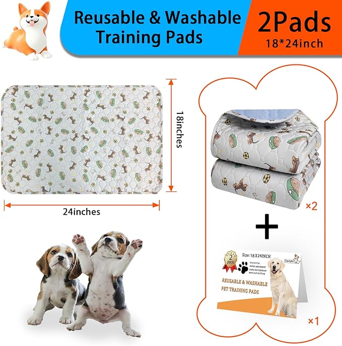 Washable Pee Pads for Dogs - Super Absorbent Reusable Puppy Pads 2Pack 18''x24'' Waterproof Dog Pee Pads Non-Slip Whelping Pads Leakproof Urine Pet Training Pads for Potty Wshable Puppy Pads