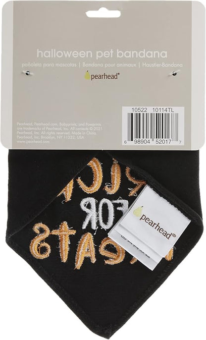 Pearhead Trick or Treat Bandana, Fall Holiday Dog Apparel, Halloween Dog Costume, Dog Slip On Collar Accessories, Small/Medium, S/M
