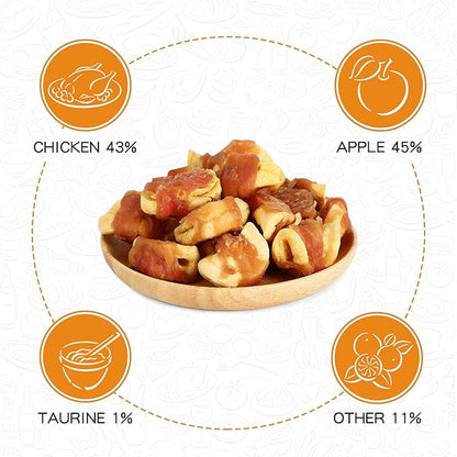 Grain Free Dog Treats Apple Slice Chicken Wrapped, Training Treats w/Taurine for Small Medium Large Dogs, 12.5 oz