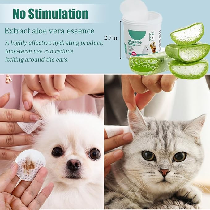 Pet Ear Wipes Kit Cat and Dog Ear Cleaner Wipes Multipurpose Grooming 50Pcs Finger Wipes+150Pcs Cleansing Pads+56Pcs Gourd Shaped Cotton Swabs Odor Control Reduce Dirt and Itch Relief