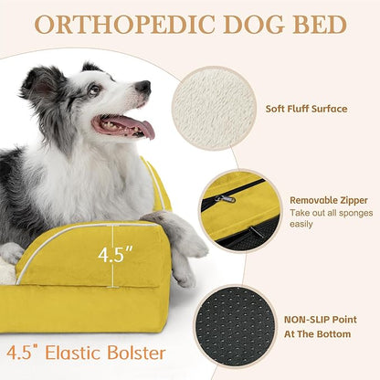 Waterproof Dog Beds Large Sized Dogs, Large Dog Beds Orthopedic Foam, Comfy Pet Bed Sofa with Washable Removable Cover & Non-Slip Bottom(Large,Spicy Mustard)
